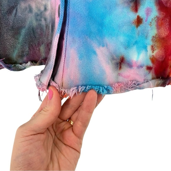 Handmade Tie Dye Jean Jacket Shacket Womens Size Large XL Upcycled Pearl Pockets - Picture 5 of 14